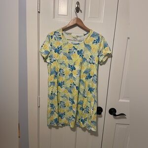 Lands' End Blue and Yellow Citrus and Floral Short Sleeve Short Nightgown